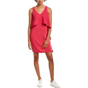 Trina Turk Junya Ruffle V-Neck Above Knee Dark Pink Shift Dress Size 0 NEW
